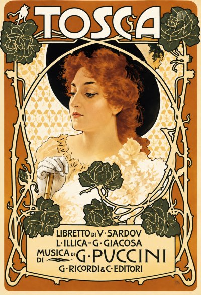 Cover by Leopoldo Metlicovitz of Score of Opera Tosca by Giacomo Puccini